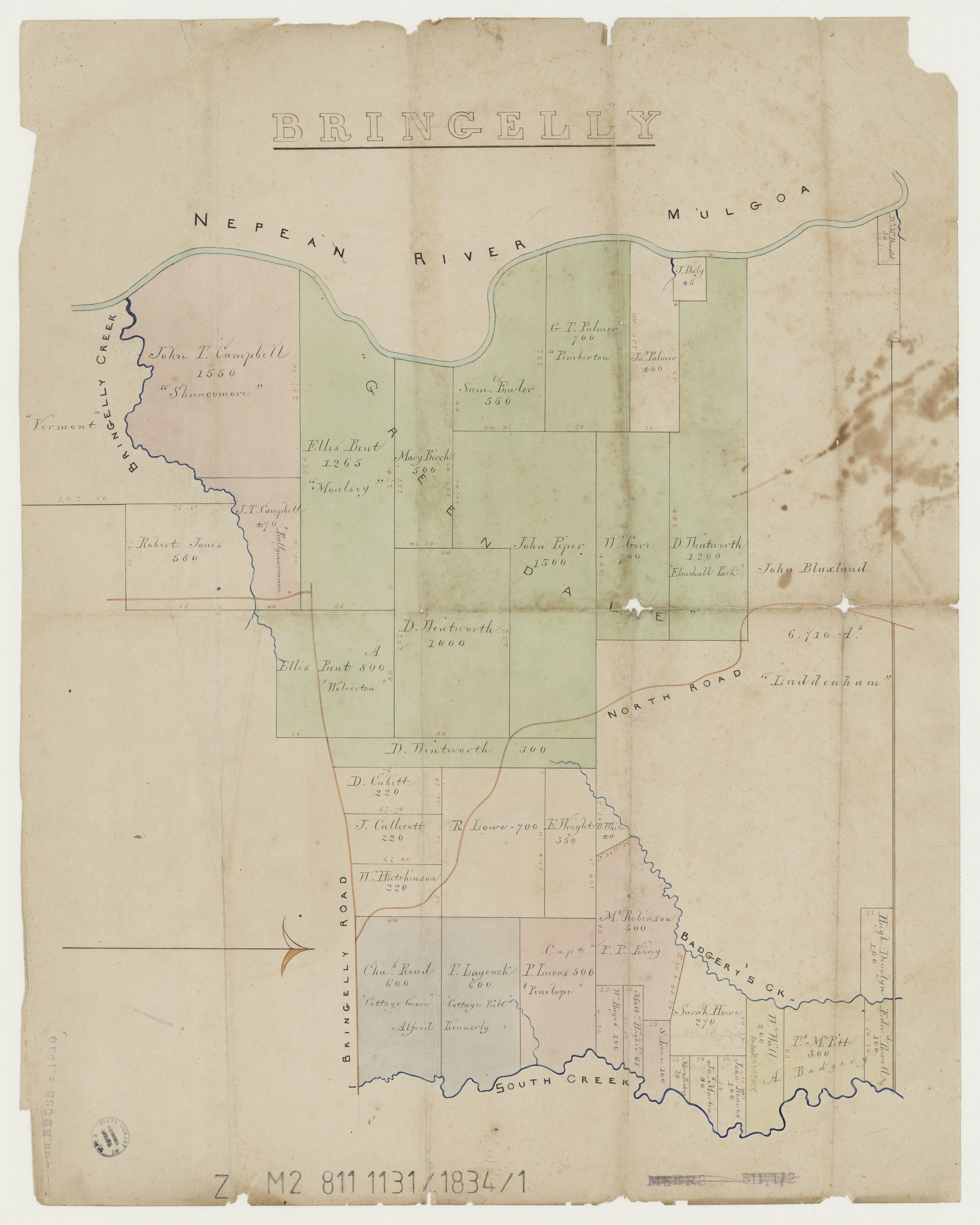 Map of Bringelly, 1834. Image courtesy of the State Library of New South Wales.