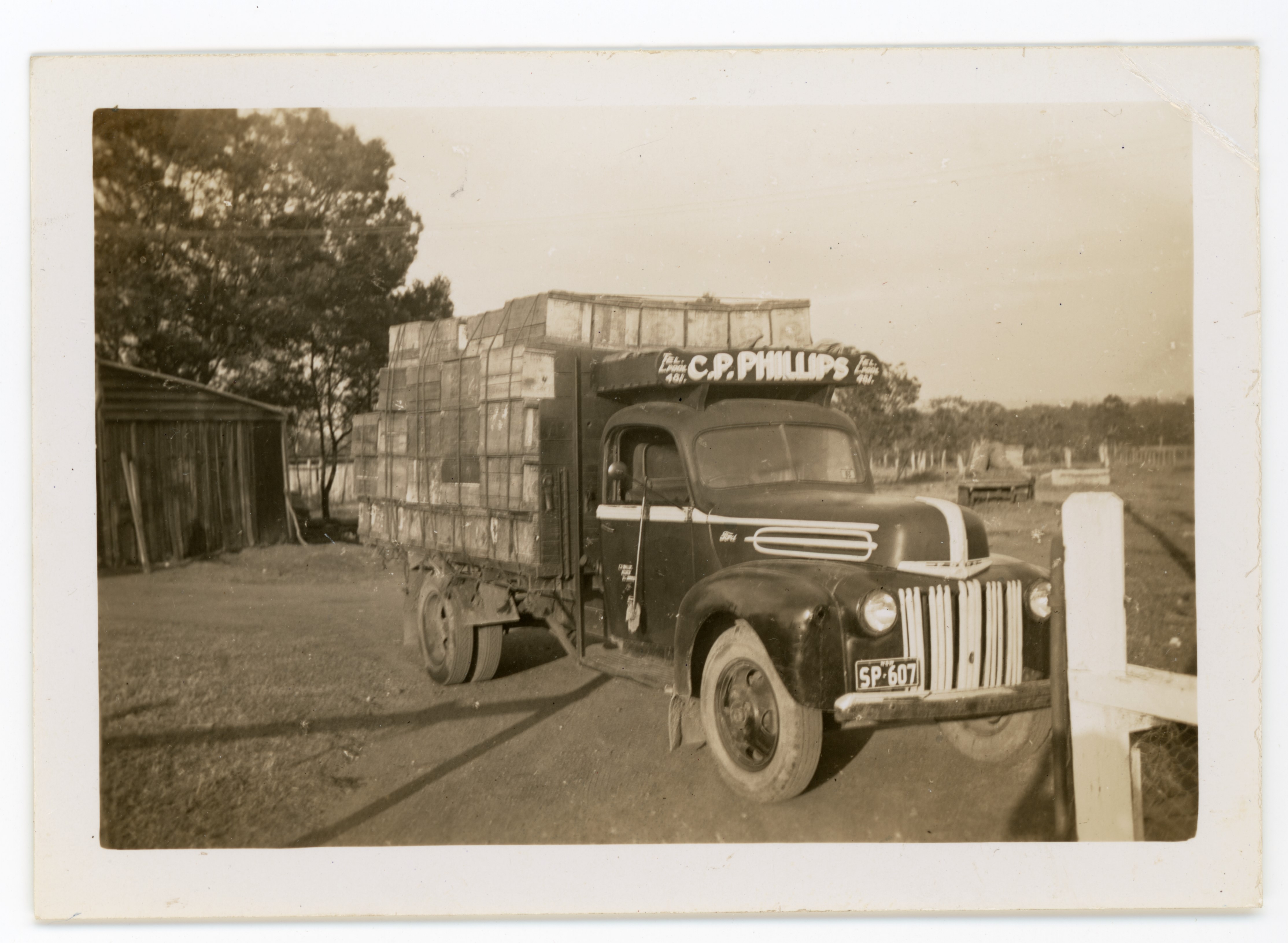 Clarence Phillips’s truck loaded up with egg-carrying boxes 