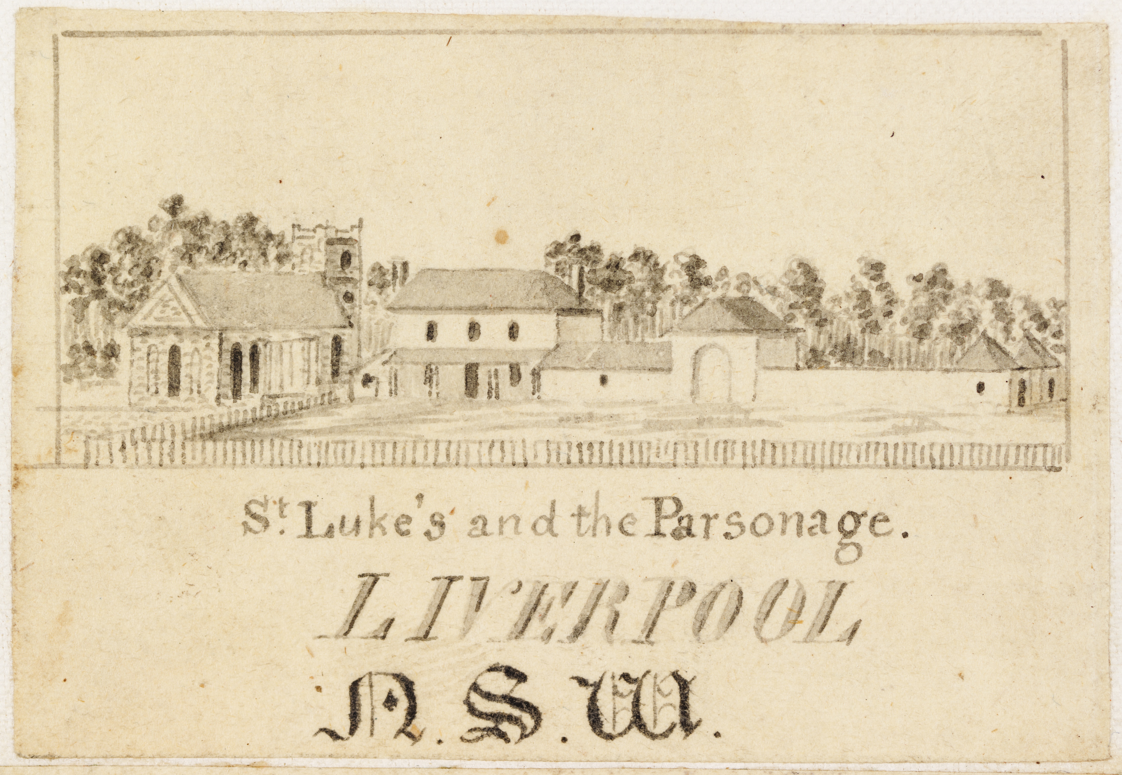 St. Luke's and the Parsonage, Liverpool, N.S.W, from, Views of Sydney and Surrounding District by Edward Mason